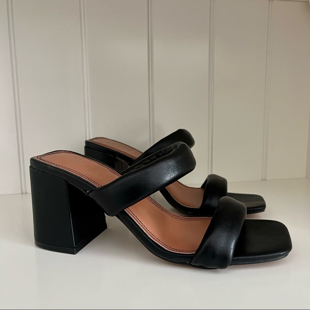 Black Padded Mid Heel Mules